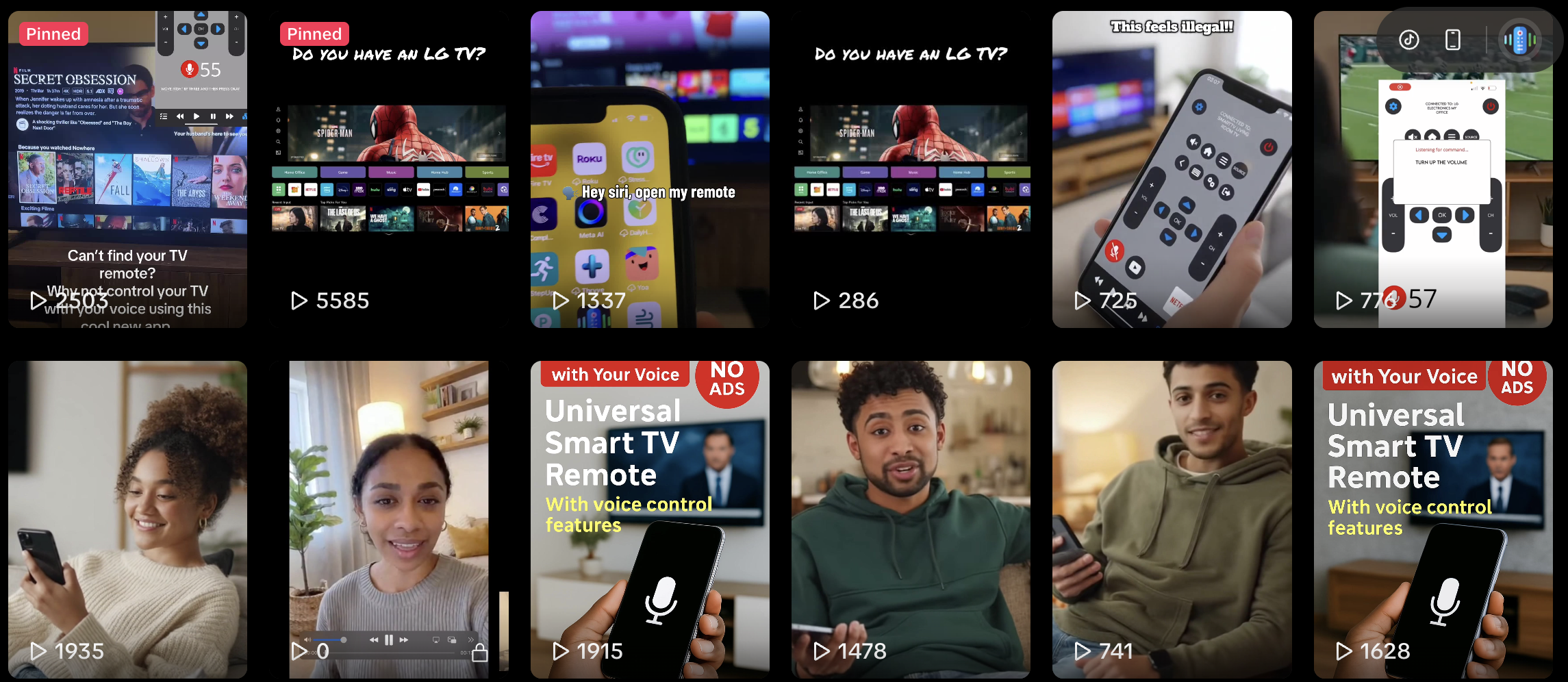 Generated motivational video examples in a content grid